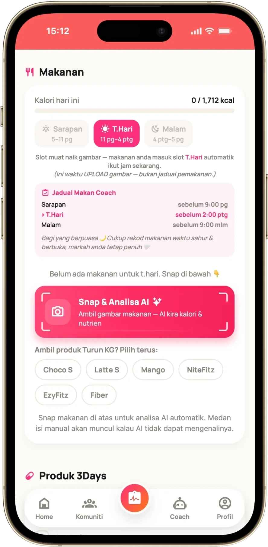 Skrin app Makanan: Snap dan Analisa AI