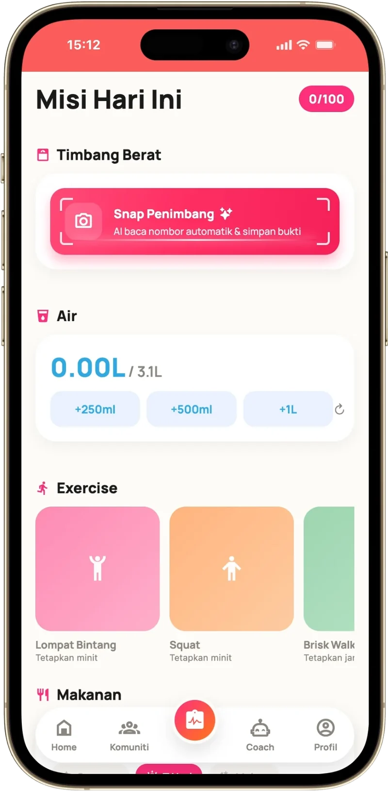Skrin app: Misi Harian