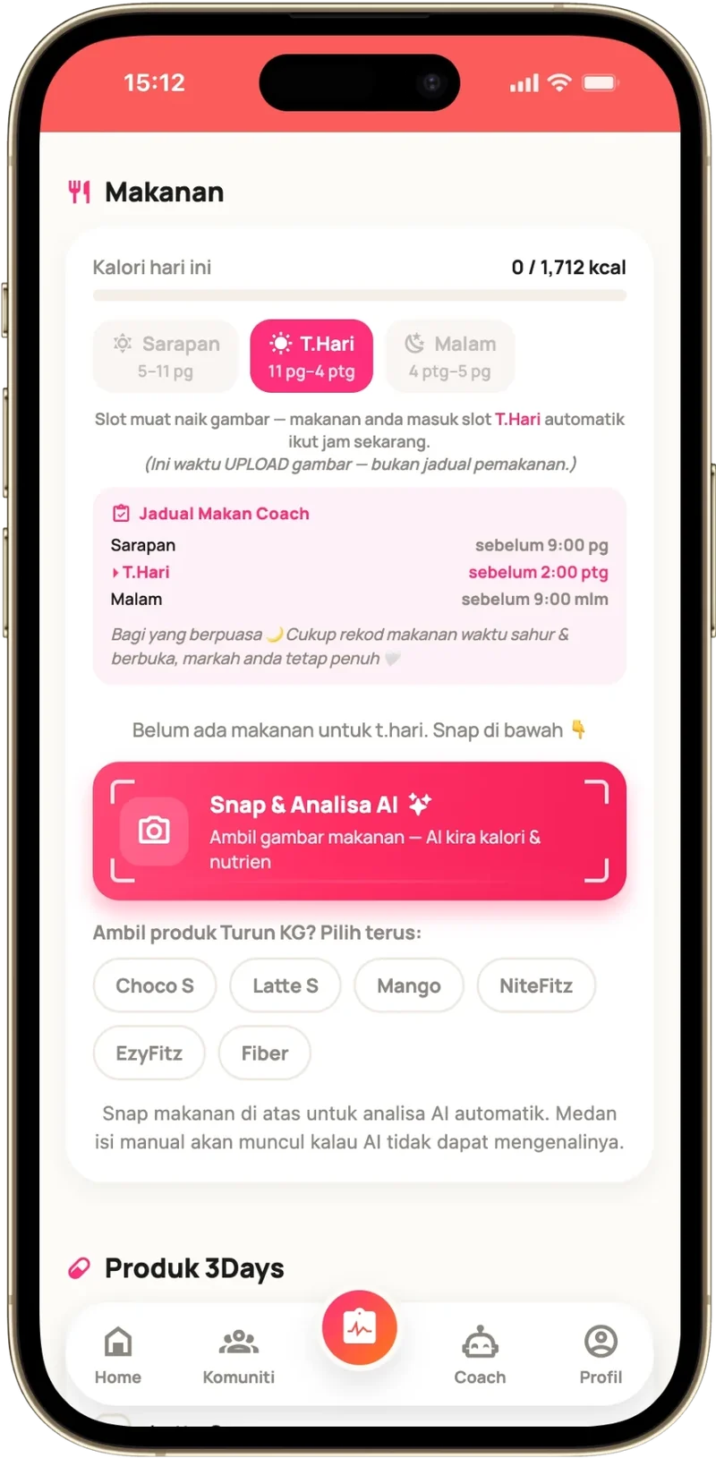 Skrin app: Snap dan Analisa AI